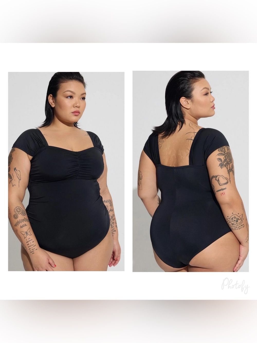 Torrid Wireless Ruched Cap Sleeve One Piece Swimsuit in Black Sz 4 4X 26